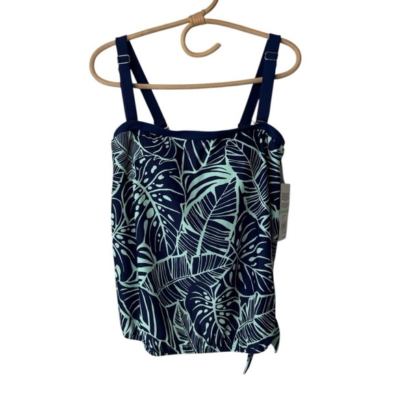 Maxine of Hollywood LEAF A PEEL Bandeau Blouson Tie Waist Tankini Swim Top NEW - Picture 1 of 16